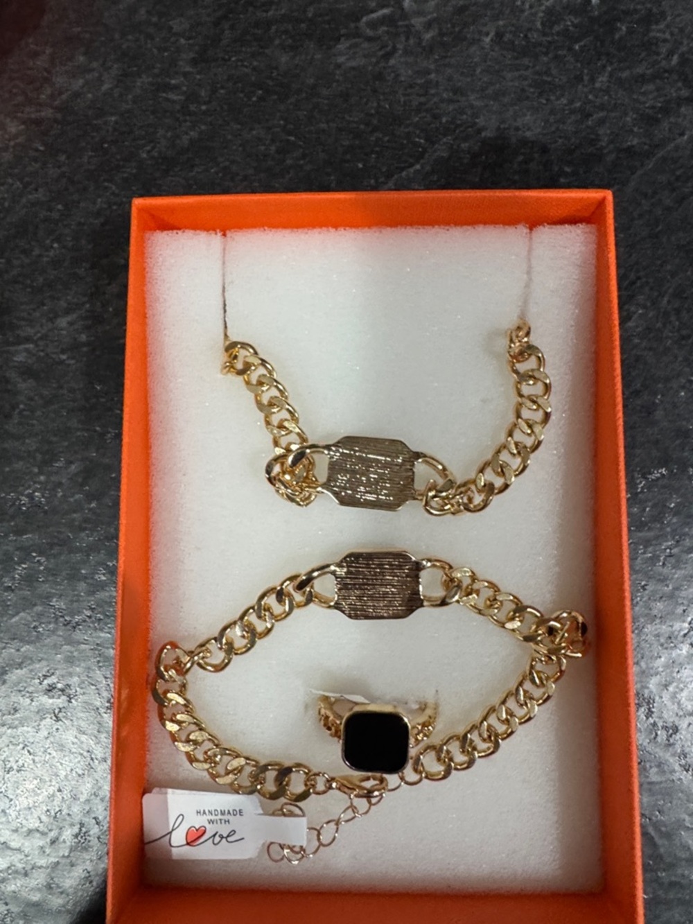 Gold-Tone Black Enamel Bracelet, Necklace & Ring Set - Picture 2 of 9
